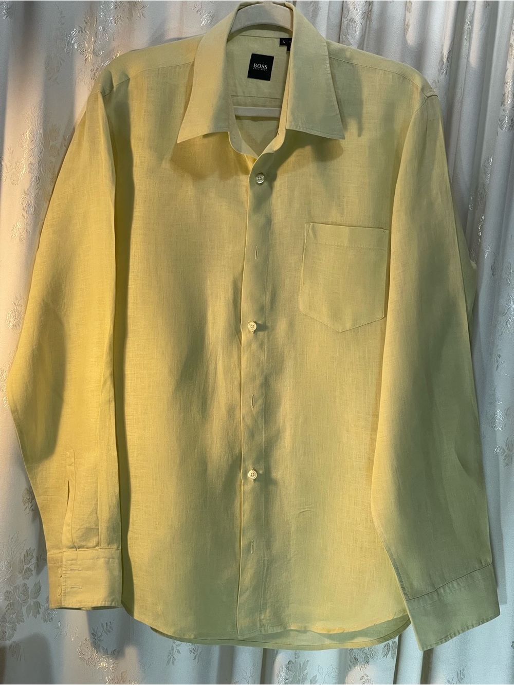 BOSS Chartreuse Button-Up Linen Shirt